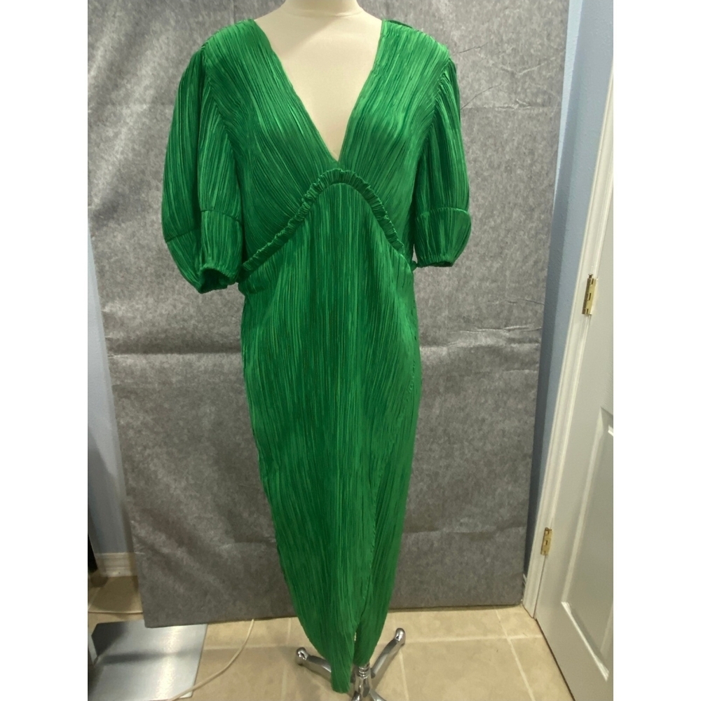 Anthropologie Elegant Green Plisse Women's Dress